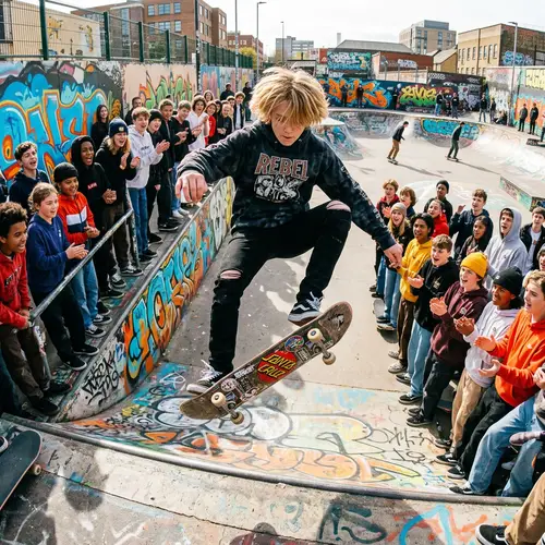 Dynamic Skateboarding Scene: Teenage Boy in Action