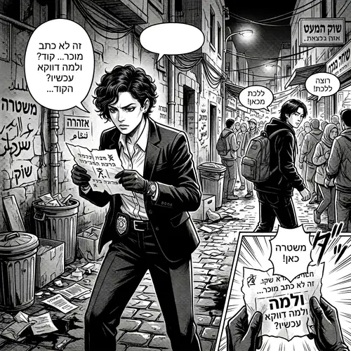 Intriguing Manga Panel: Israeli Female Detective and Asian Male in Tense Scene