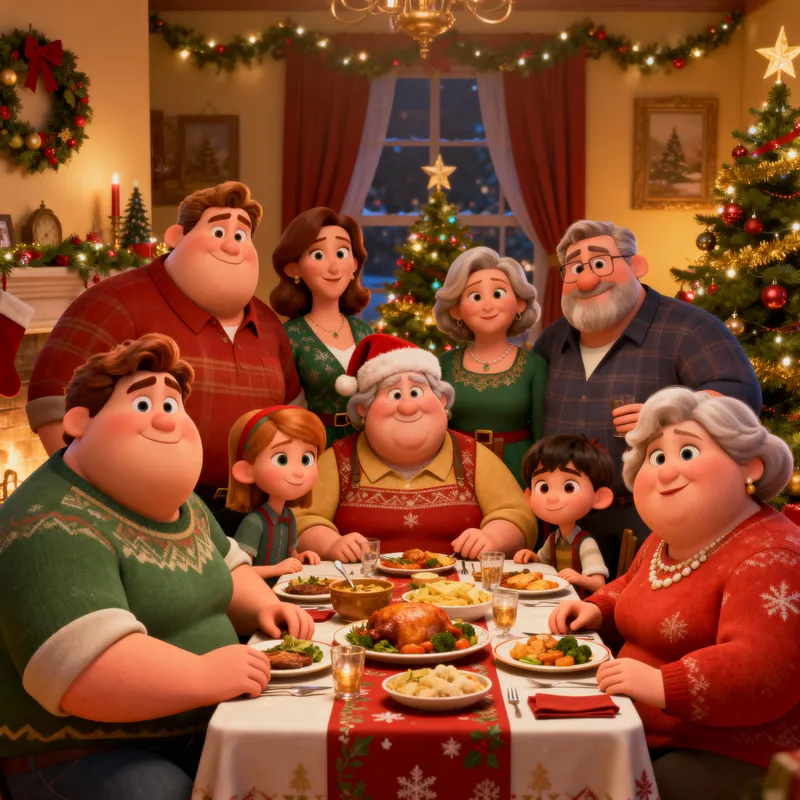 Charming Pixar-Style Christmas Dinner Animation