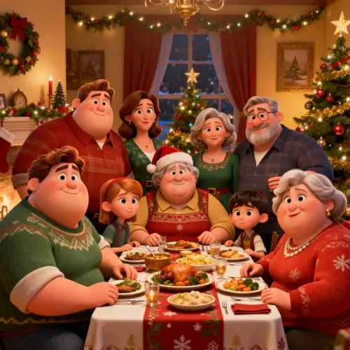 Charming Pixar-Style Christmas Dinner Animation