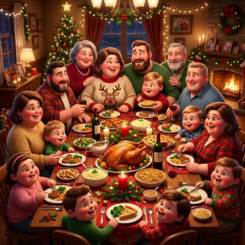 Charming Pixar-Style Christmas Dinner Animation