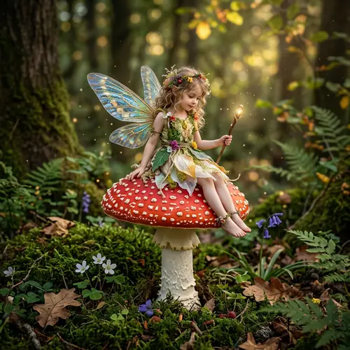 Enchanted Fairy on a Fly Agaric Mushroom