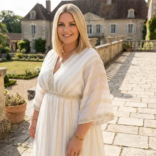 Elegant Caucasian Woman in Stunning White Gown