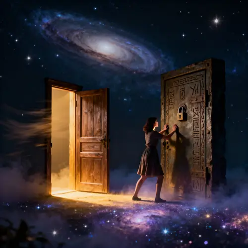 Mystical Fantasy Scene of a Woman in a Cosmic Void