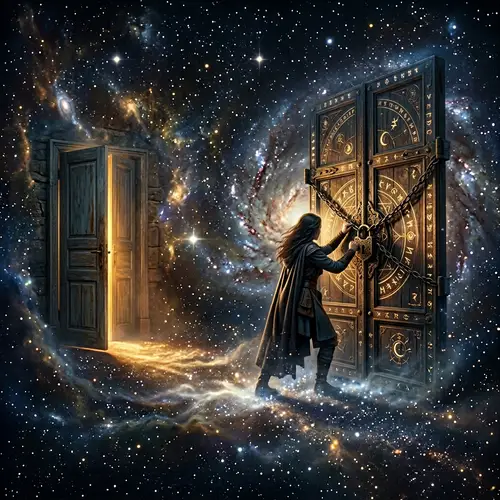 Mystical Fantasy Scene of a Woman in a Cosmic Void