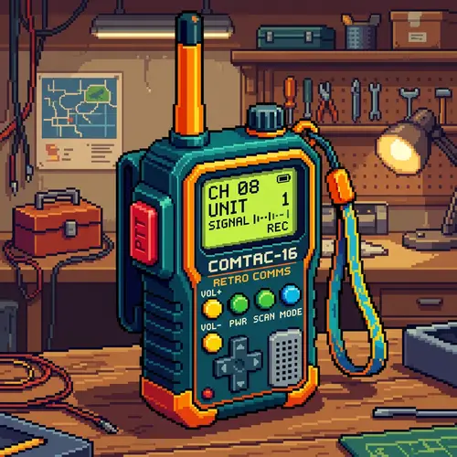 Vibrant Retro Pixel Art Walkie-Talkie Design