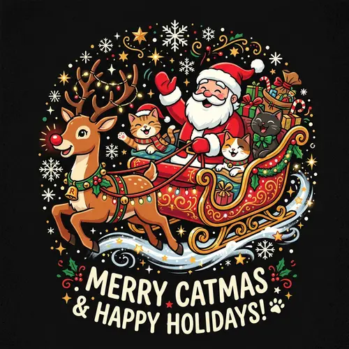 Holiday Reindeer Sleigh Celebration Vector Graphic