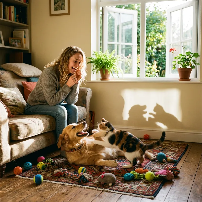 Dog and Cat Playfully Compete for Attention