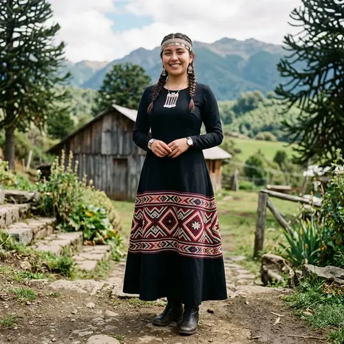 Black Long Sleeve Dress with Mapuche Pattern