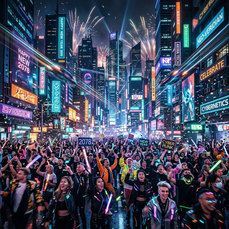 Futuristic Cyberpunk City Skyline | Vibrant New Year Celebration Futuristic Cyberpunk City Skyline | Vibrant New Year Celebration