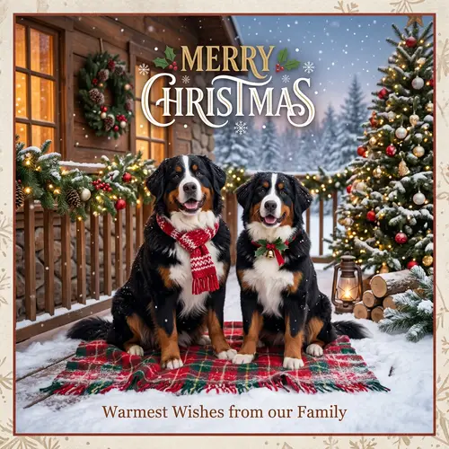 Christmas Card with Two Bernese Mountain Dogs
