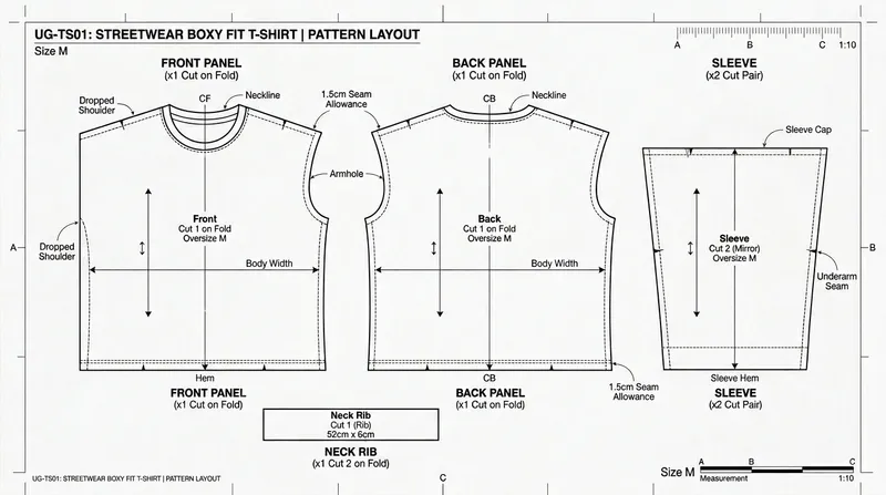 Boxy Fit T-Shirt Sewing Pattern Diagram - Undergold Style