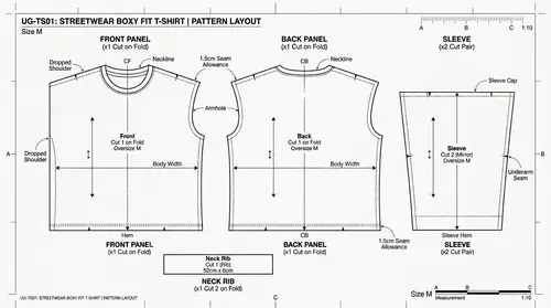 Boxy Fit T-Shirt Sewing Pattern Diagram - Undergold Style