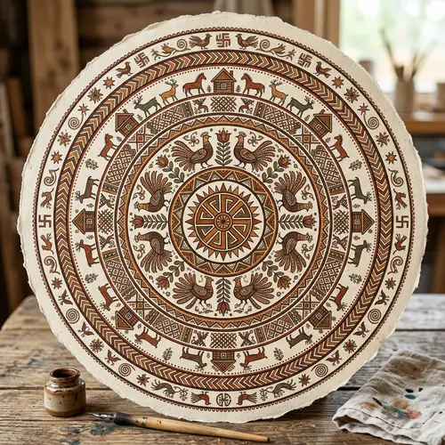Intricate Earthy Tone Geometric Round Pattern | Hand-Painted Inks