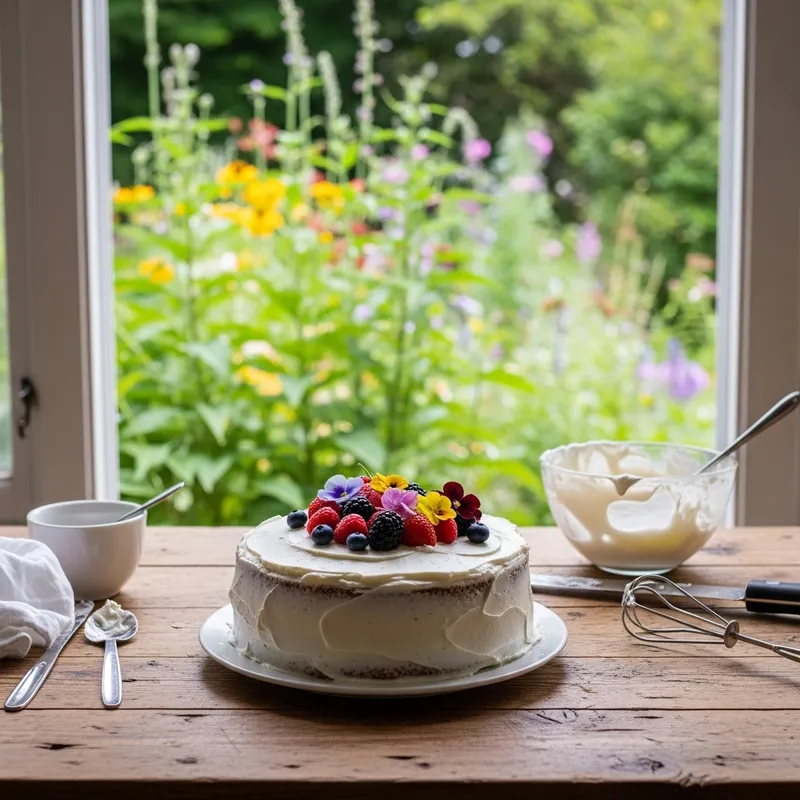 Simple Decorated Cake in Cozy Setting Simple Decorated Cake in Cozy Setting