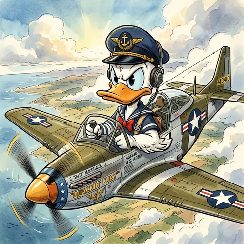 Retro P-51 Mustang Airplane Pilot Duck Image