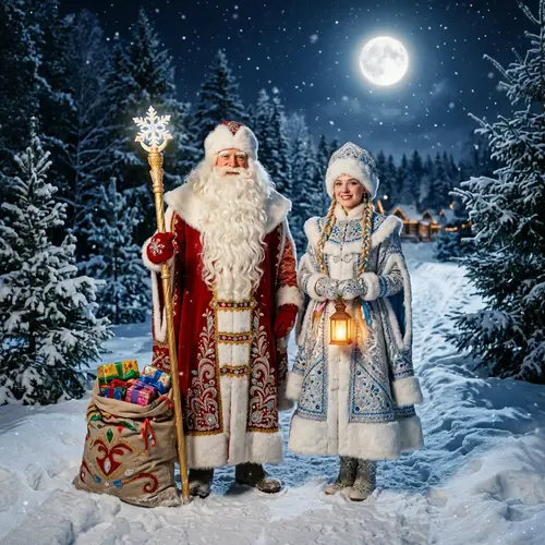 Ded Moroz and Snegurochka: Slavic Holiday Scene