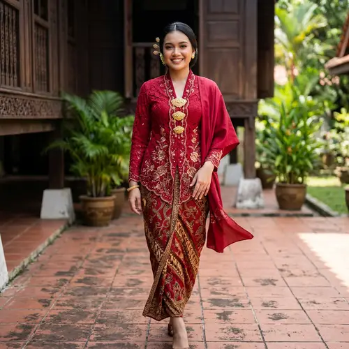 Malay Girl in Traditional Red Kebaya