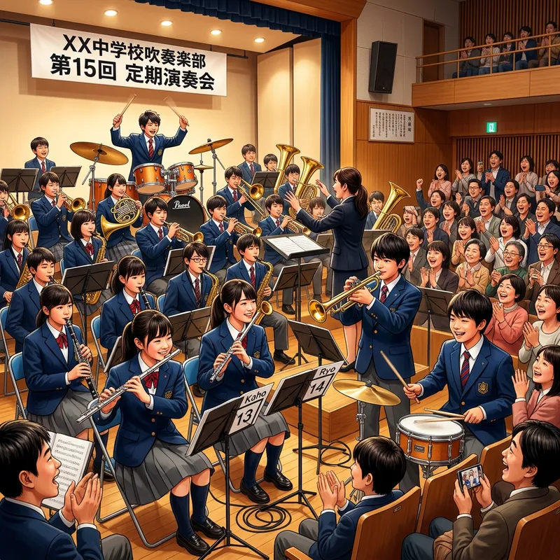 Japanese Middle School Band Concert - Enthusiastic Performance by Students