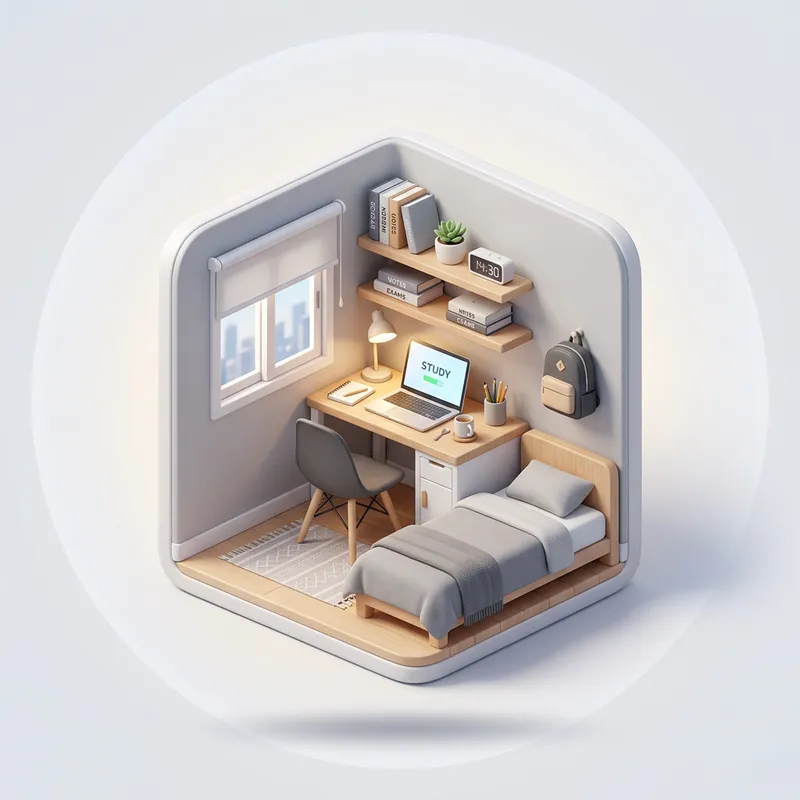 3D Minimalist Study Room Icon in a Gosiwon 3D Minimalist Study Room Icon in a Gosiwon