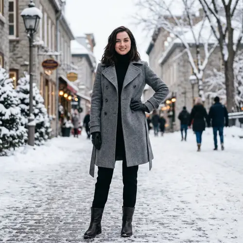 Ana de Armas in Stylish Gray Winter Coat