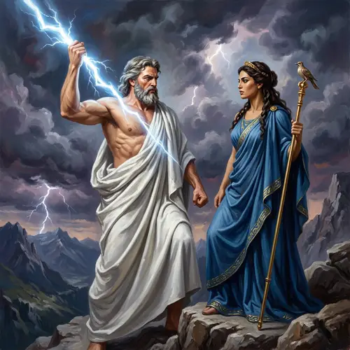 Dramatic Depiction of Zeus and Hera in Striking Conflict