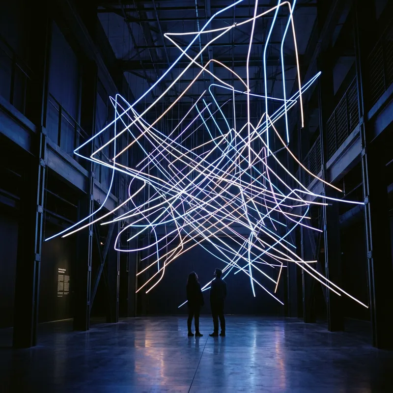 Modern Art Installation with Light Lines