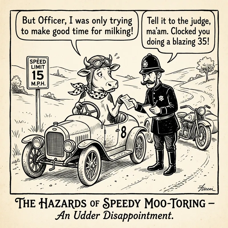 Cow Caught Speeding: A Whimsical Comic Scene