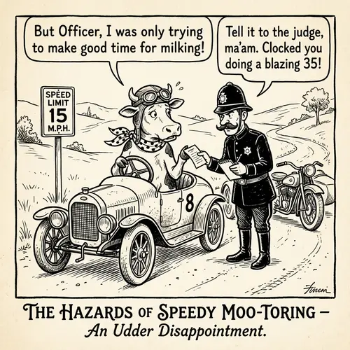 Cow Caught Speeding: A Whimsical Comic Scene