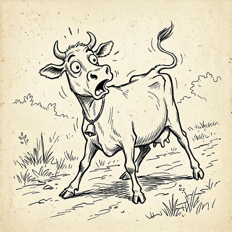 Whimsical Black and White Cow Illustration