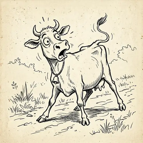 Whimsical Black and White Cow Illustration