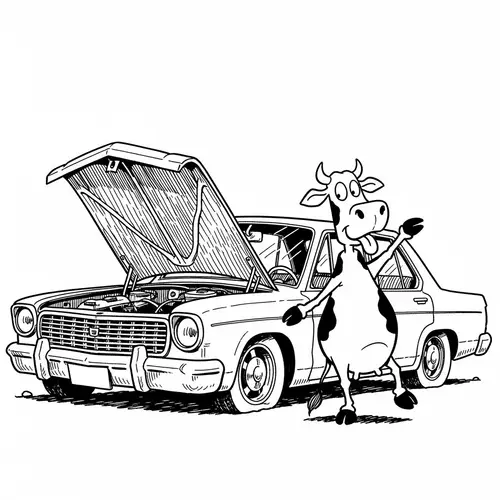 Whimsical Hitchhiking Cow Art