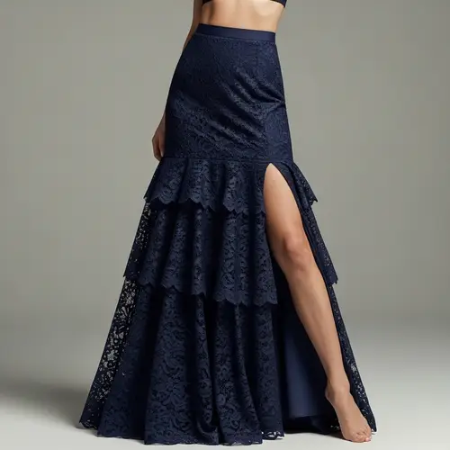 Lace Layered Skirt with Right Leg Slit