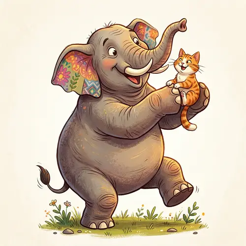 Fun Elephant Carrying Cat Illustration