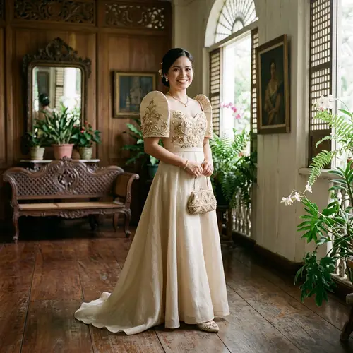 Elegant Beige Filipiniana Dress for Special Occasions