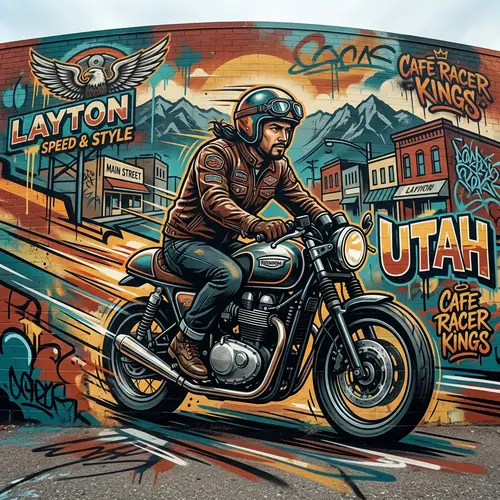 Dynamic Retro Graffiti: Cafe-Style Motorcycle Ride in Layton, Utah