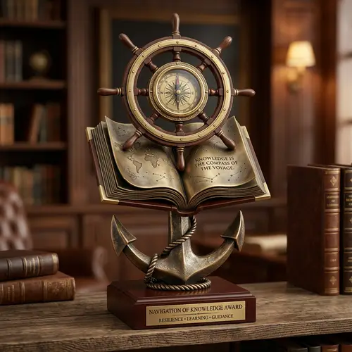 Unique Trophy Design with Book, Anchor, and Compass