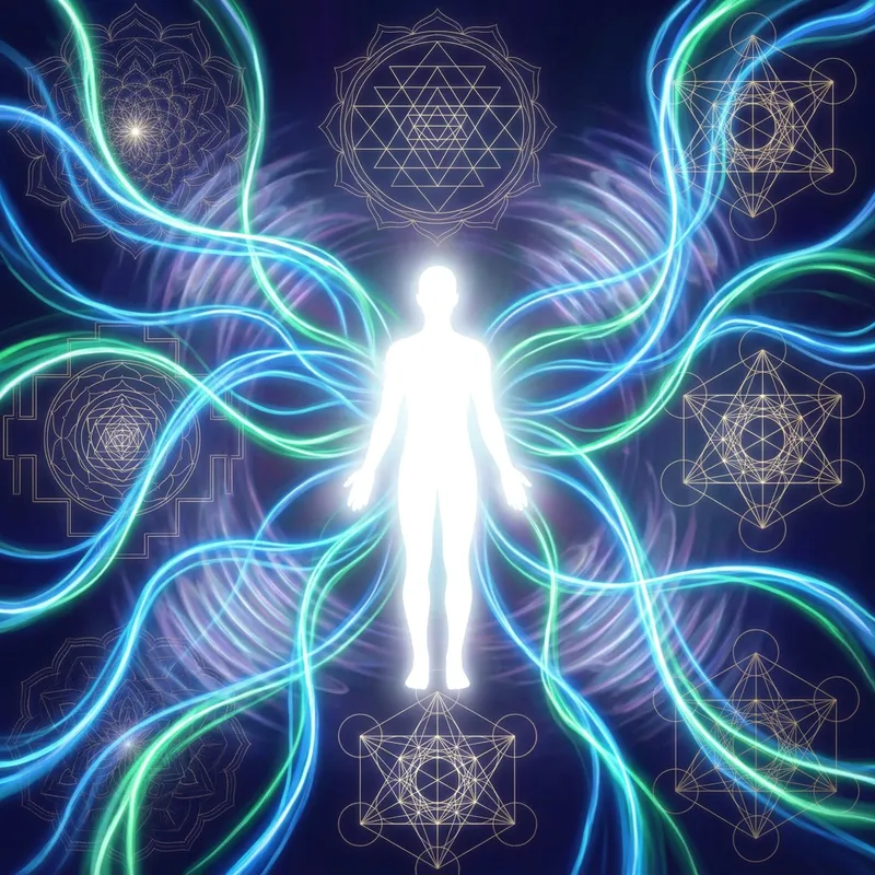 Radiant White Aura with Energy Lines and Sacred Geometry