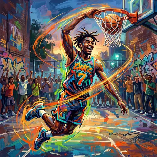 Vibrant Basketball Art: Energetic Player in Action