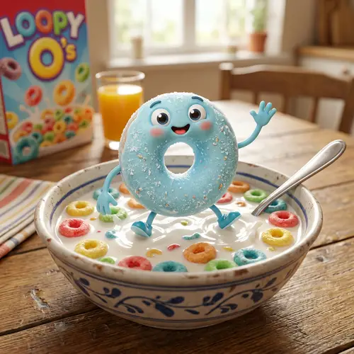 3D Light Blue Cereal Loop Mascot Design
