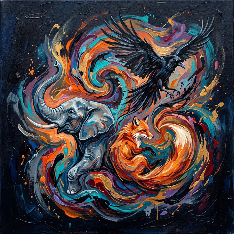 Abstract Animals in Swirling Colors Artistry