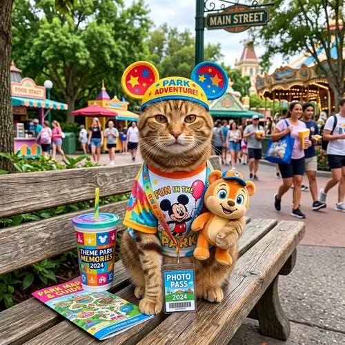 Charming Theme Park Tomcat with Cartoony Gear | Family-Friendly Fun