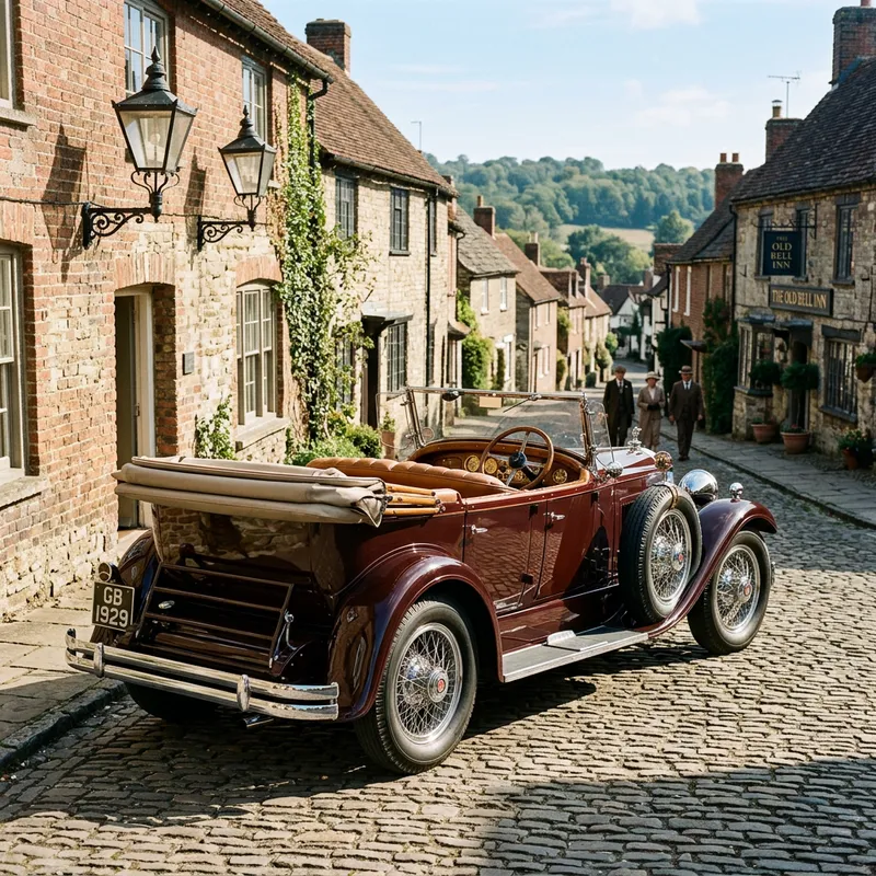 Vintage Car on Cobblestone Street | Retro Auto Scene