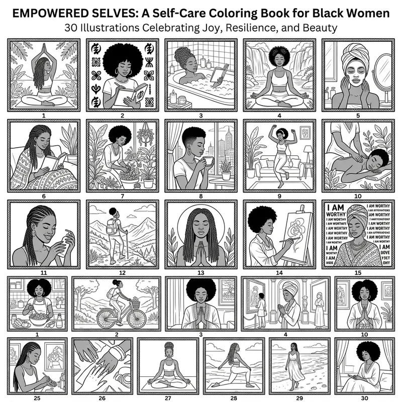 30 Empowering Black Women Self-Care Illustrations