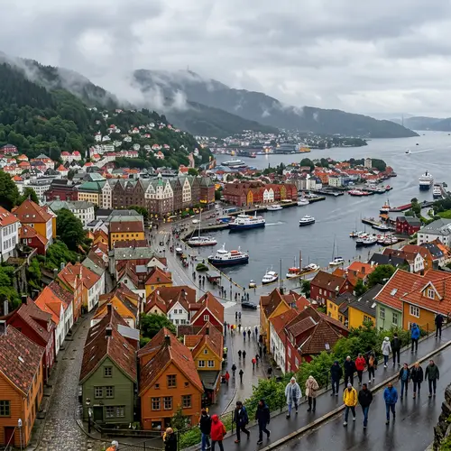 Panoramic View of Colorful Bergen City | Scenic Mountain Range & Sea