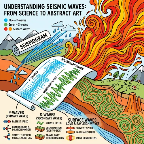 Educational Illustration of Seismic Waves Transforming into Abstract Art