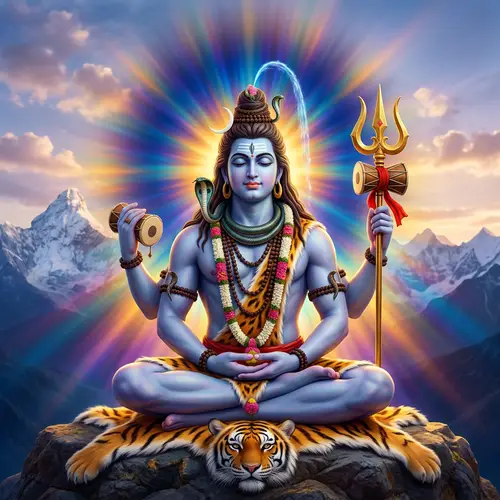 Lord Shiva Meditation Pose - Divine Deity with Trident and Drum