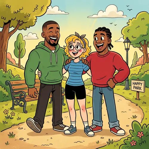 Playful Cartoon Animation of Young Woman and Brothers