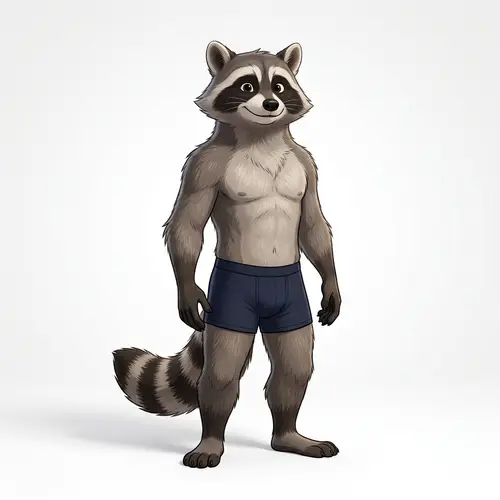 Anthropomorphic Raccoon Demi-Human in Boxers | Cartoon Character