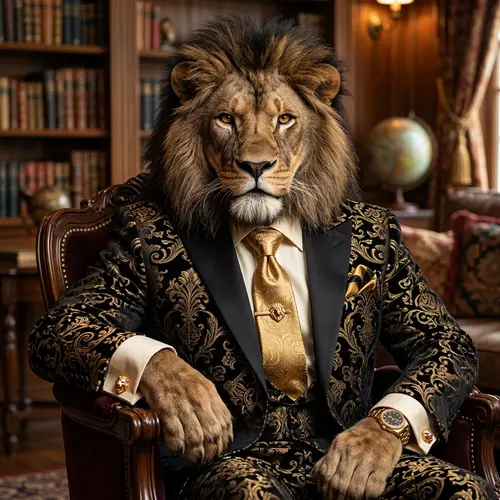 Sophisticated Lion in High-Fashion Suit